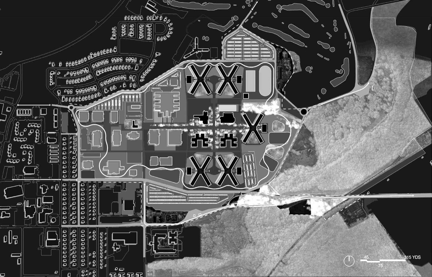 Campus master plan drawn to the property line